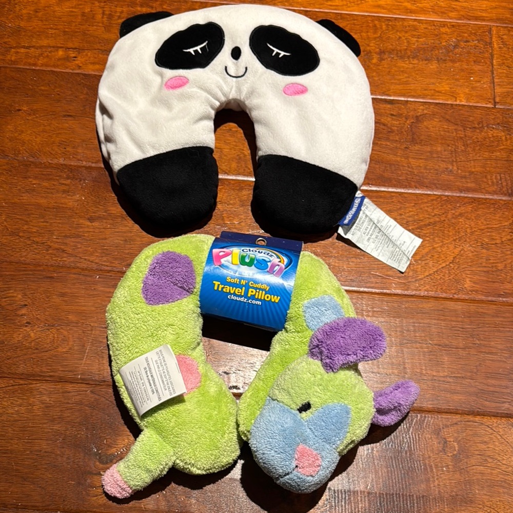 kids Travel neck pillows dog puppy animal panda bear Snuggie plush car plane NEW